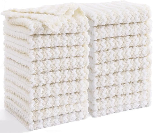 Homaxy 18 Pack Kitchen Dish Cloths, Ultra Soft and Absorbent Dish Towels, Reusable Fast Drying Microfiber Cleaning Cloth, Coral Velvet Wave Design Lint Free,10 x 10 inches, Beige