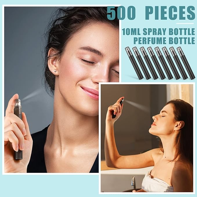 Remerry 500 Pcs 10 ml Perfume Spray Bottles Plastic Travel Refillable Mini Bottles for Women Small Fine Mist Sprayers Portable Frosted Perfume Sprayers Empty Atomizer for Essential Oil