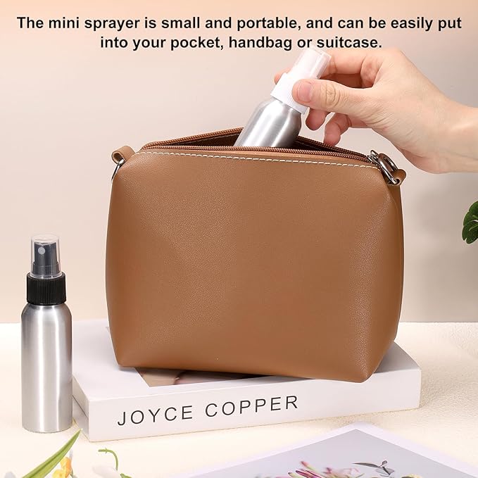 HARFINGTON Aluminum Fine Mist Spray Bottles 100ml/3.4oz Metal Small Liquid Alcohol Refillable Travel Container with Black Plastic Nozzle Cap for Perfume Skincare Cosmetic Storage Bottle