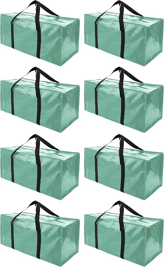 8 Pack Extra Large Moving Bags with Zippers & Carrying Handles, Heavy-Duty Storage Tote for Space Saving Moving Storage, Fold Flat, Alternative to Box and Bin,Teal