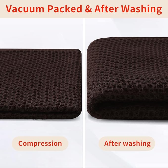 Homaxy 100% Cotton Waffle Weave Kitchen Dish Towels, Ultra Soft Absorbent Quick Drying Cleaning Towel, 13 x 28 Inches, 4-Pack, Dark Brown