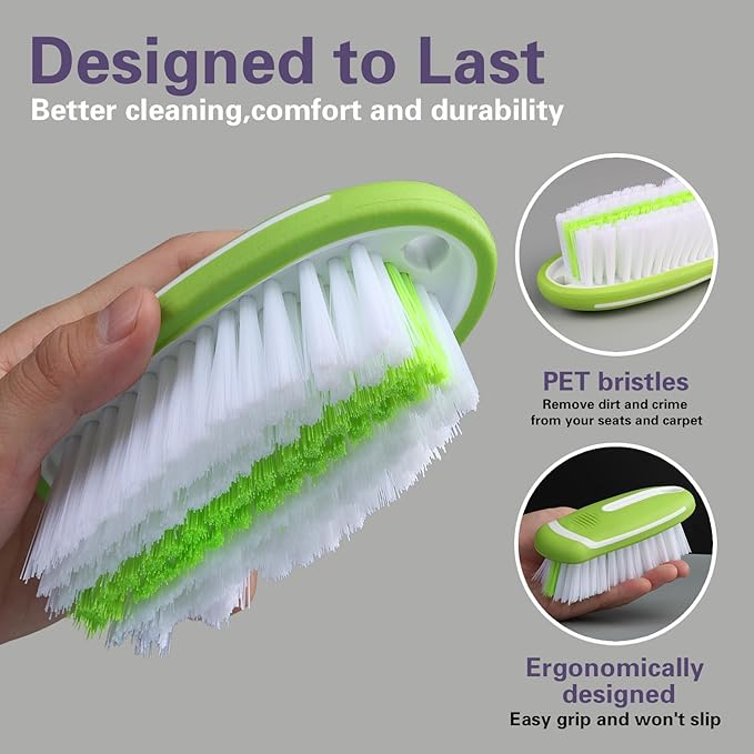 Carpet and Upholstery Cleaning Brush,Carpet Scrubber Stiff Bristle Detailing Scrub Brushes,Interior Leather Brush for Car and Home (Green)