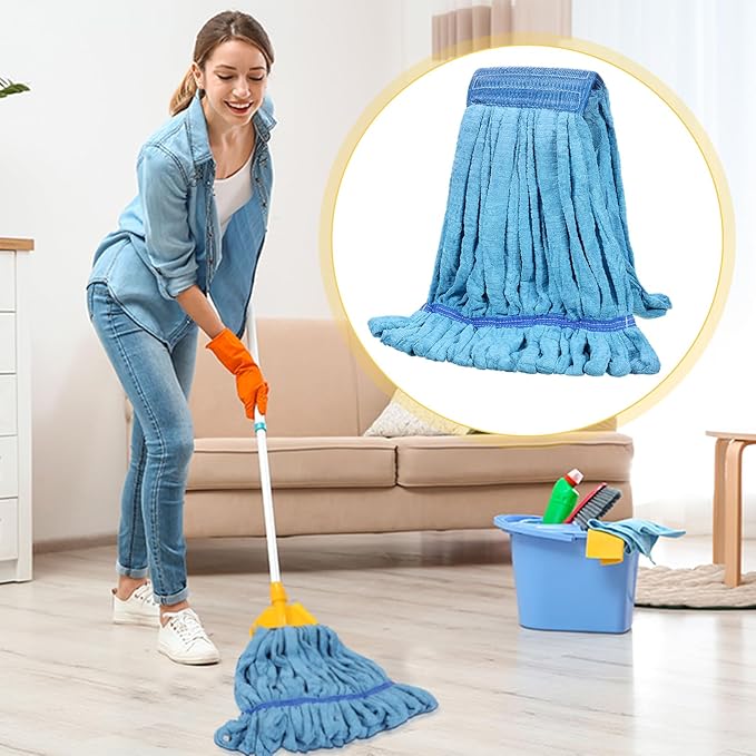 Lallisa 4 Pcs Commercial Mop Head Replacement Tube Microfiber Industrial Looped End Mop Heads Refill for Floor Cleaning for Home Commercial Industrial Use(Large,Blue)
