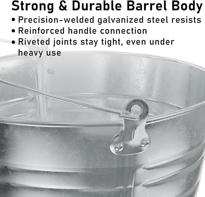 4 Gallon Galvanized Ice Bucket - Large Rustproof Metal Bucket Drink Tub with Wood Handles - 13" Beverage Bucket for Party BBQ Wedding Home Décor & Storage - 13"L x 13"W x 12"H - 2 Pack