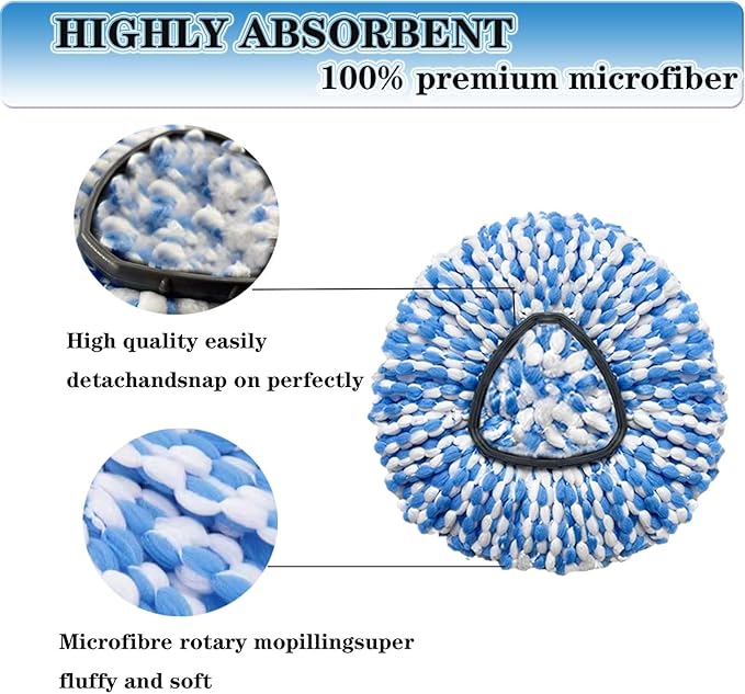 Spin Mop Replace Heads for O Cedar Rinse Clean 2 Tank System, Spin Mop Replacement Head 4 Microfiber Mop Refills, 1 Triangle Head Cover and 30-58in Handle