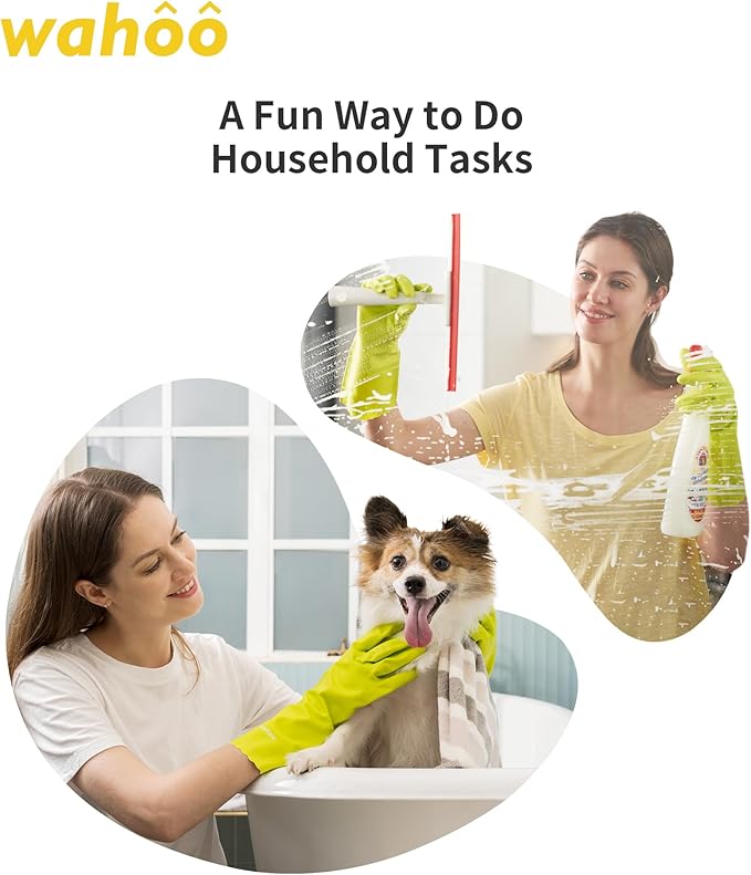 wahoo Skin-Friendly Cleaning Gloves, Cotton Flocked Lined Dishwashing Gloves, Reusable, Non-Slip, Waterproof, Bud Tender, Medium