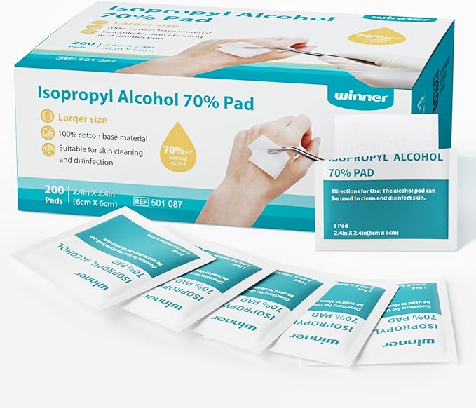 Winner Alcohol Prep Pads, 200 Count Alcohol Wipes Individually Wrapped, 70% Isopropyl, Medical Grade 4 Ply Swabs, Essential for First Aid, Home and Laboratories