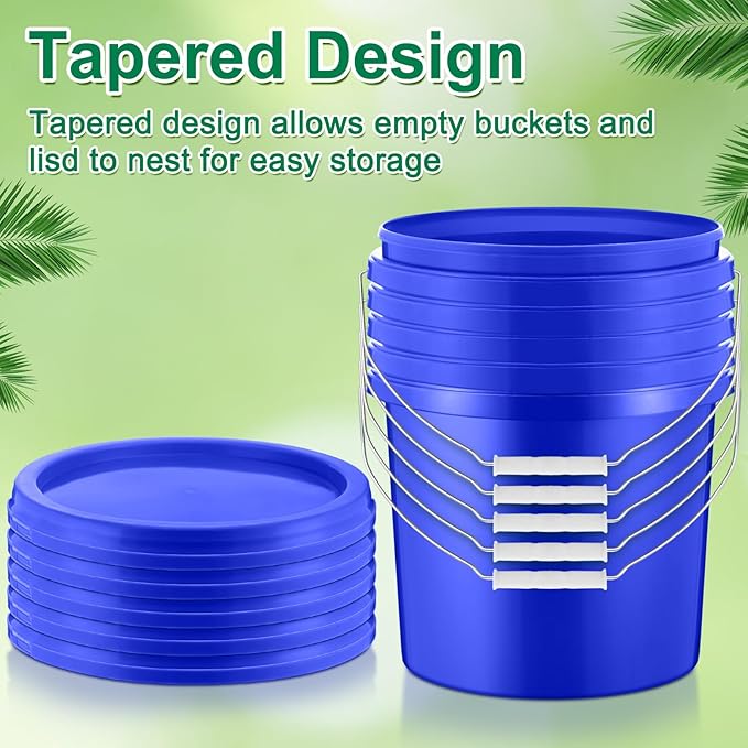 Tioncy 24 Pcs 2 Gallon Plastic Bucket with Lid Heavy Duty 2 Gallon Bucket Pail with Lid Handle for Storage Container Home Household Cleaning (Blue)