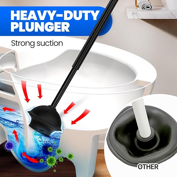 2Pack 2 in 1 Toilet Brush and Plunger Set, Extended Handle Plunger,Toilet Bowl Brush Plunger Set,Bathroom Cleaning Tools,Cleaning Brush,Toilet Brush Plunger Combo,Cleaning Supplies(Black)