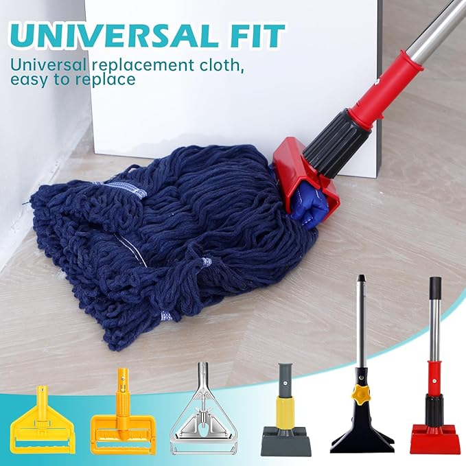3 Pack Heavy Duty Mop Head Replacement, Blue, Cotton, Floor, Wet Mops