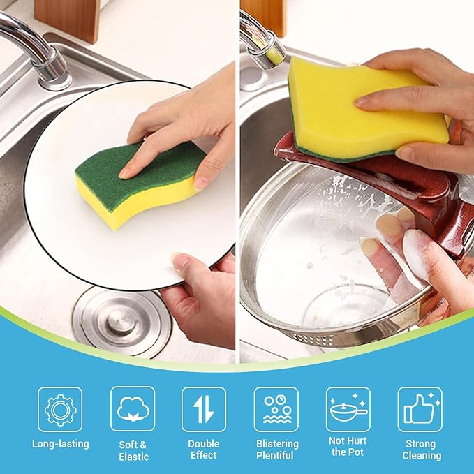 AIDEA Sponges Kitchen, 24 Pack Heavy Duty Dish Sponge, Cleaning Dish Scrubber Sponge for Home and Kitchen, Stink-Free Cleaning Supplies for Pots, Pans
