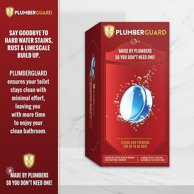 Toilet Tablets 4 Pack | Bleach & Chlorine Free, Dual-action Whitening with 1% Hydrogen Peroxide | Plumbers' Choice | Automatic Toilet Bowl Cleaner Tablets | Long-lasting Cleaning Supplies
