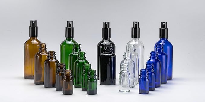YIZHAO Amber Glass Spray Bottles 2oz, with Small Fine Mist Spray, Metal Cap, Refillable for Essential Oil,Travel,Cleaning,Perfume,Aromatherapy,Makeup – 12 Pcs