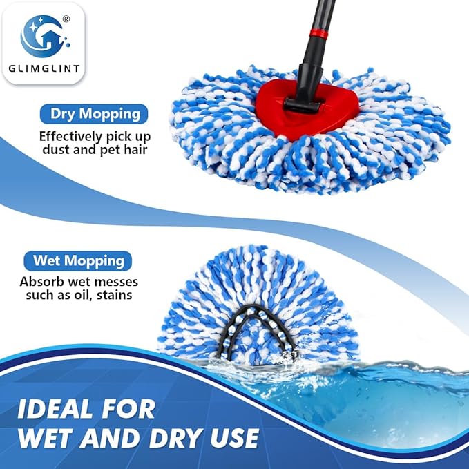 Mop Replace Heads Compatible for O Cedar 8 Pack, Spin Mops Refill Head Replacement for RinseClean 2-Tank System, Machine Washable, Suitable for Hard-surfaced Floors Cleaning