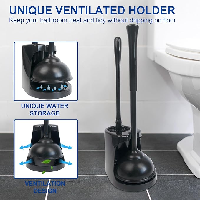 CELOX 2 Sets Black Toilet Brush and Plunger Set for Bathroom Heavy Duty
