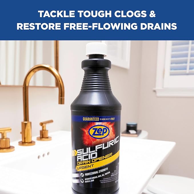 Zep Sulfuric Acid Drain Opener - 32 Ounce (Case of 12) ZUSADO32 - Professional Strength Drain Cleaner