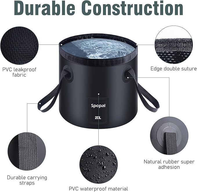 Collapsible Bucket with Handle 20L, Multifunctional Folding Water Container for Camping, Hiking, Traveling, Fishing, Laundry, Gardening, Waterproof, Durable, Lightweight