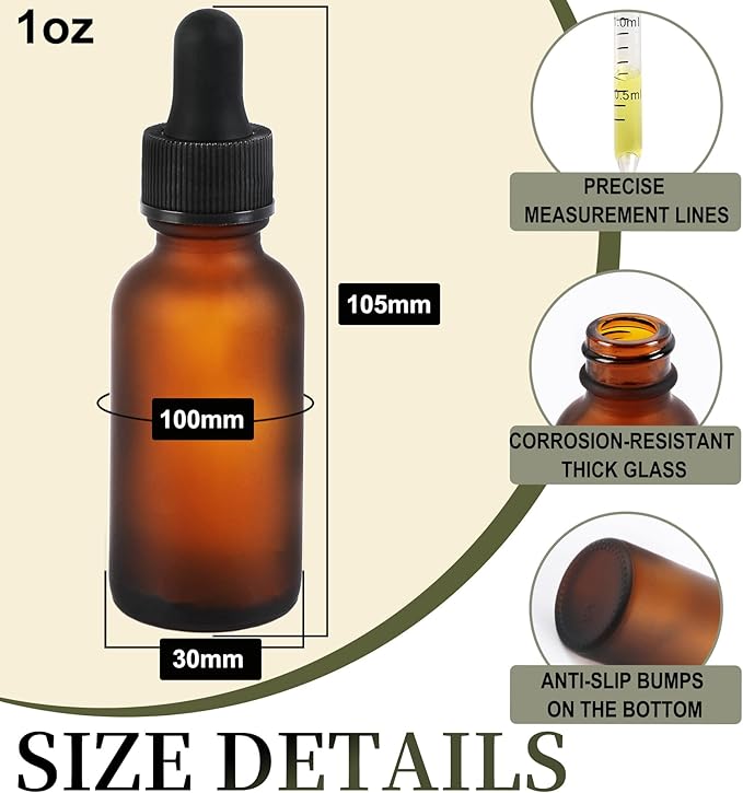 48 Pack,1oz Glass Dropper Bottle, Amber Tincture Bottles with Dropper, Pretty Finish for All Kinds of Liquids,Oil Bottles for Hair- Stronger Suction ideal for Leakproof Travel