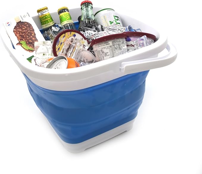 SAMMART Set of 2-10L (2.6 Gallon) Collapsible Rectangular Handy Bucket (2, Blue)