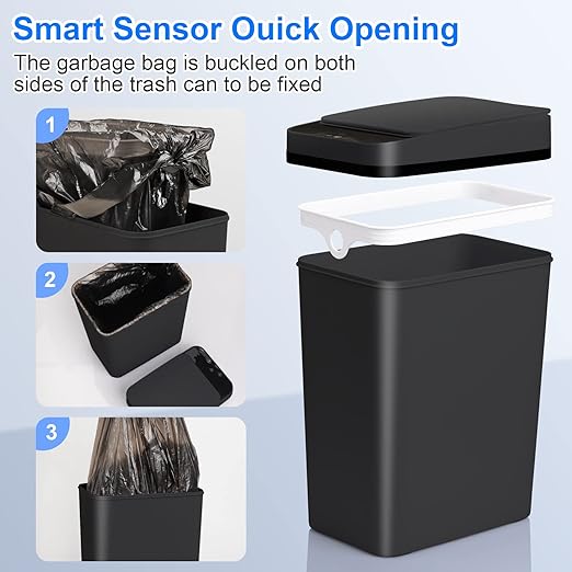 Bathroom Automatic Trash Can 3 Pack 2.2 Gallon Motion Sensor Touchless Small Slim Garbage Can with Lid Smart Electric Narrow Garbage Bin for Bedroom Living Room Office Kitchen (Black)