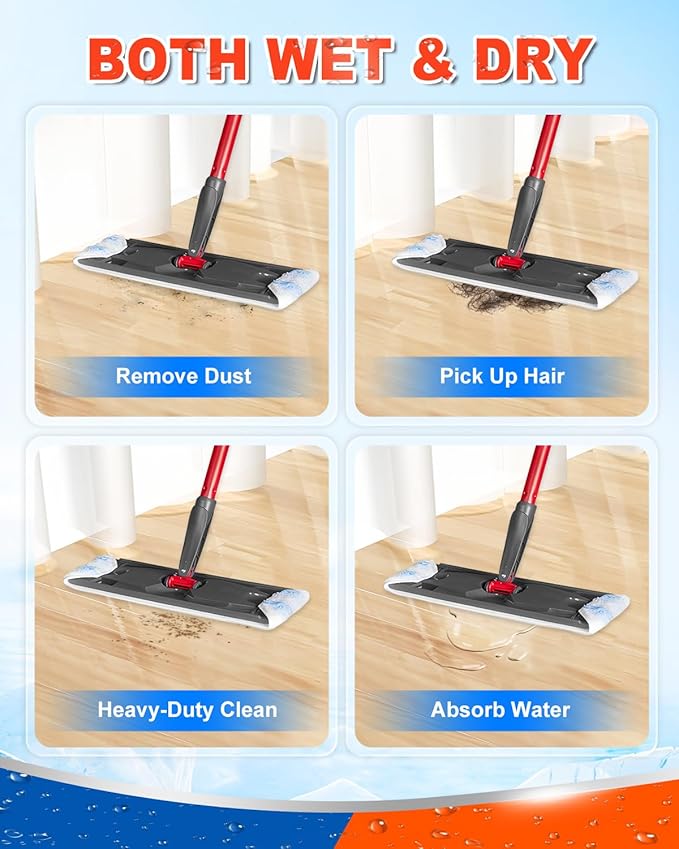 DR DAPPER 6 Pack Microfiber Mop Pads Compatible with O-Cedar H2Pro Flat Mop System, Washable & Reusable Mop Refills, Durable Flat Mop Replacement Pads for All Floor Types
