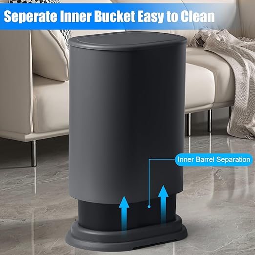 Anzoymx Stainless Steel Bathroom Trash Cans with Lids 1.8 Gallons Small Garbage Can with Pop up Lid Dog Proof Narrow Wastebasket Slim Bins Set for Bedroom, Living Room, Toilet, Office, Rv (Grey)