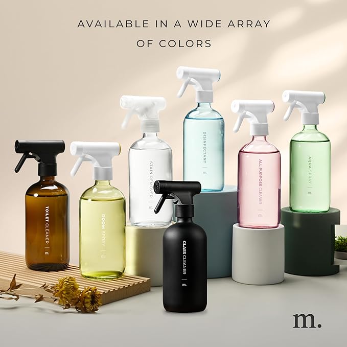 MaisoNovo Glass Spray Bottles for Cleaning - 16.9 fl oz Clear x 1 with 16 Labels