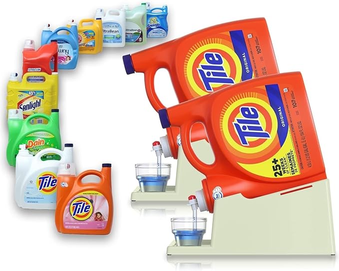 TidyFriend Laundry Detergent Holder Stand with Drip Tray, 2 Pack Laundry Soap Holder with Non-Slip Rubber Feet for Washing Space Organization, Angled Downward Slope for Easy Pouring (Green)