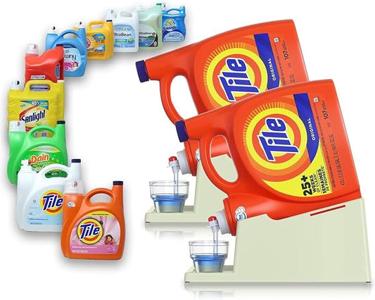 TidyFriend Laundry Detergent Holder Stand with Drip Tray, 2 Pack Laundry Soap Holder with Non-Slip Rubber Feet for Washing Space Organization, Angled Downward Slope for Easy Pouring (Green)
