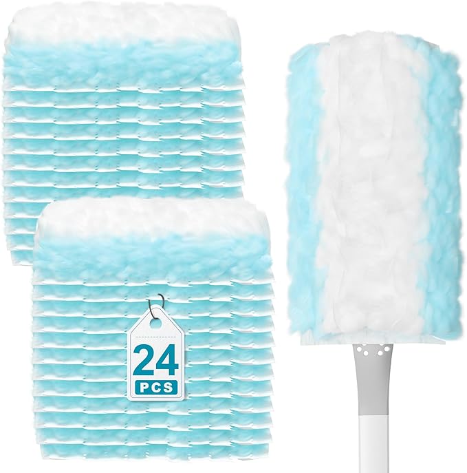 JOYMOOP Disposable Duster for Cleaning, with 1 Handles & 24 Ct Yellow Heavy Duty Refills for Swiffer Feather Duster, Household Cleaning Tool for Electronics, Dusting Furniture, Blinds
