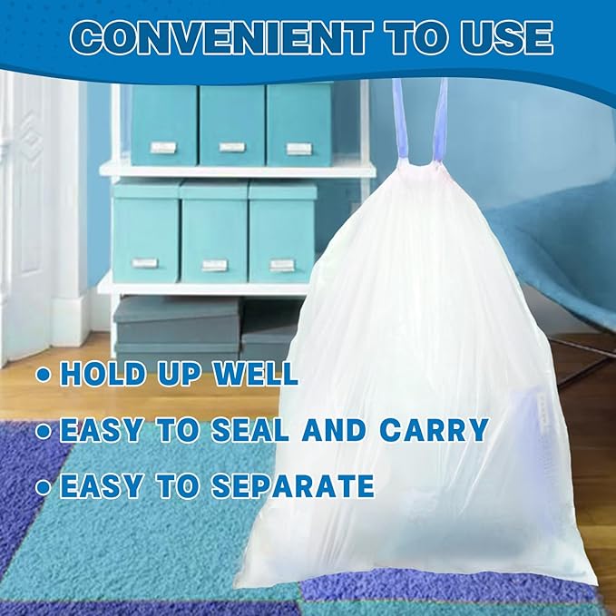 1.6 Gallon Mini Trash Bags Drawstring - 120 Count Strong Small Garbage Bags Unscented,White Trash Can Liners Strong Little Waste Basket Bags 6 Liter for Home Bathroom Office Car