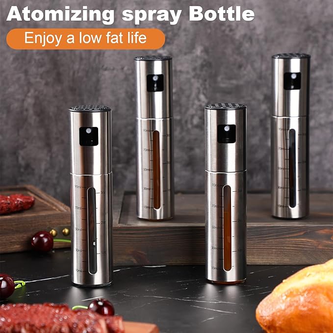 LemonRoad 12 Pcs Oil Sprayer for Cooking, 100ml Olive Oil Spray Bottle Stainless Steel Spray Bottle with Funnel for Kitchen, Salad, BBQ, Air Fryer