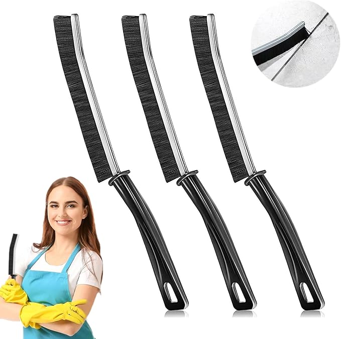 3Pcs Crevice Cleaning Brush Tool Grout Brush Cleaning Supplies, Home Essentials Bathroom Multifunctional Gap Scrub Hard Bristle Brushes for Household Use (Black Cleaning Brush)