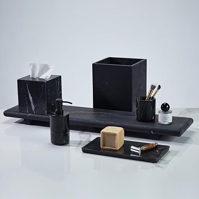 Elegant Black Marble Bath Essentials - Elevate Your Bathroom with Luxurious, Timeless Design,Marble Bath Accessories, Craftsmanship (Toothbrush Holder)