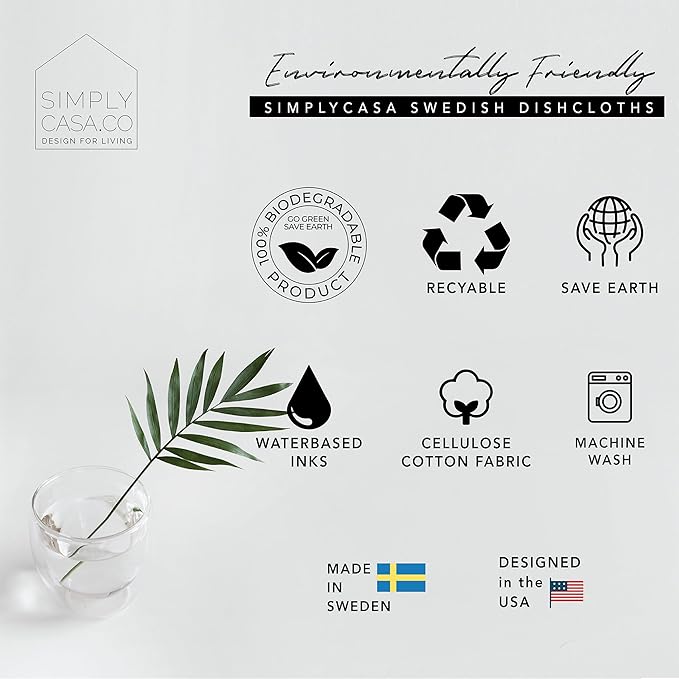 Hand‑Dyed 5‑Pack Swedish Dishcloths – Reusable, Biodegradable Cloths, Super‑Absorbent Dual‑Texture, Plastic‑Free Packaging, Made in Sweden
