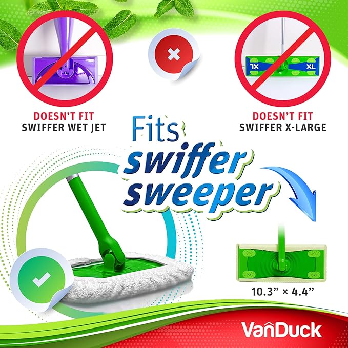 VanDuck Reusable 100% Cotton Mop Pads Compatible with Swiffer Sweeper (8-Pack), Terry Cloth Mop Covers Washable for Wet Mopping and Floor Cleaning (Handle is Not Included)