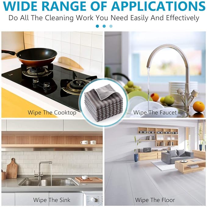 ZHIDIAN Stainless Steel Microfiber Cloth Double-Sided Cleaner Rag, Non-Scratch Scrub Cleaning Polishing Towel for Appliances, Kitchen Reusable Fridge Wipes, Gray Stripe, 8Pack, 12x12Inch