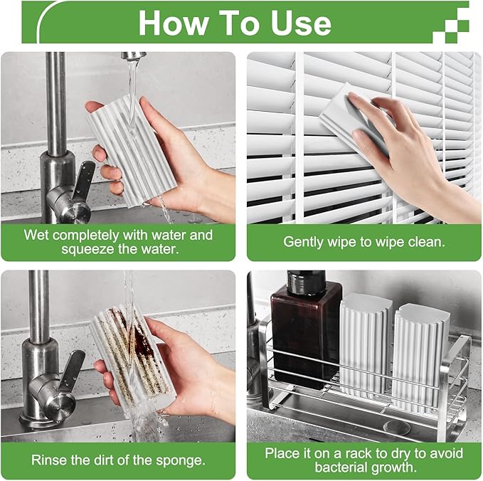 4-Pack Damp Clean Duster Sponge, Sponge Cleaning Brush, Duster for Cleaning Blinds, Glass, Baseboards, Vents, Railings, Mirrors,Window Track Grooves and Faucets（Gray）