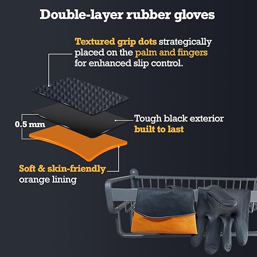 Thick Rubber Cleaning Gloves - 3 Pairs Black Rubber Gloves for Dishwashing Medium, Non-Slip Kitchen Gloves for Washing Dishes, Reusable Cleaning Gloves, Waterproof, Heavy-Duty (3P,M)