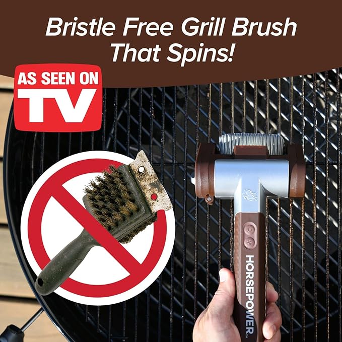 HorsePower Giddy Up Grill Cleaner AS-SEEN-ON-TV! – Cordless, Rechargeable BBQ Tool with 350 RPM Stainless Roller, LED Light – Patents Pending – From BulbHead, a Family-Owned American Brand