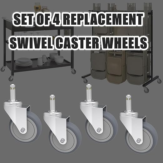 5-Inch Swivel Caster Wheels, 7/16-Inch Stem Diameter Rubber Wheel, Heavy Duty TPR Thermoplastic Rubber Replacement Wheels, 225-lb per Wheel- 4 Pack
