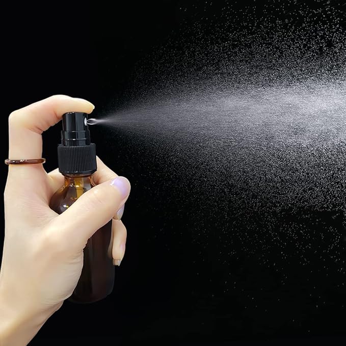 2oz Glass Spray Bottles,Empty Small Perfume Travel Refillable Reusable Fine Mister Spray Bottle for Hair,Cleaning Solutions,Aromatherapy and Essential Oil with Extra Nozzle (3 pack, Amber)
