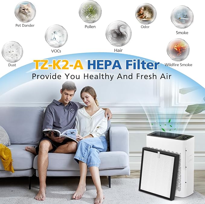 LINNIW TZ-K2 Replacement Filter Compatible with ToLife Air Purifier TZ-K2, 3-in-1 Filtration Systemwith Activated Carbon & Pre-filter, TZ-K2-A replacement filter, 2 Pack