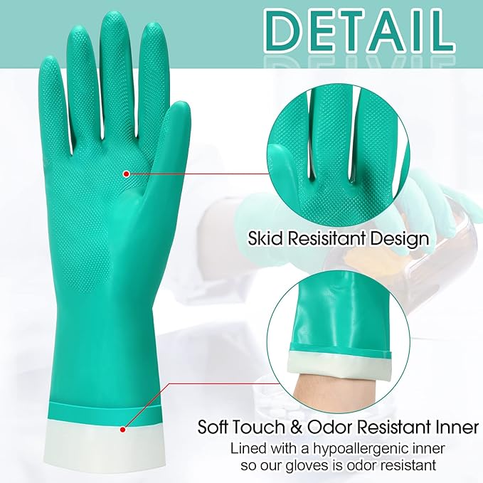 40 Pairs Chemical Resistant Gloves Heavy Duty Thick Nitrile Gloves Bulk for Cleaning, Resist Household Acid, Alkali and Oil (X-Large)