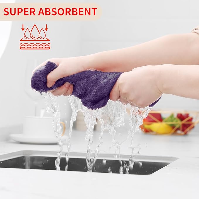 Homaxy 100% Cotton Waffle Weave Kitchen Dish Towels, Ultra Soft Absorbent Quick Drying Cleaning Towel, 13 x 28 Inches, 8-Pack, Eggplant