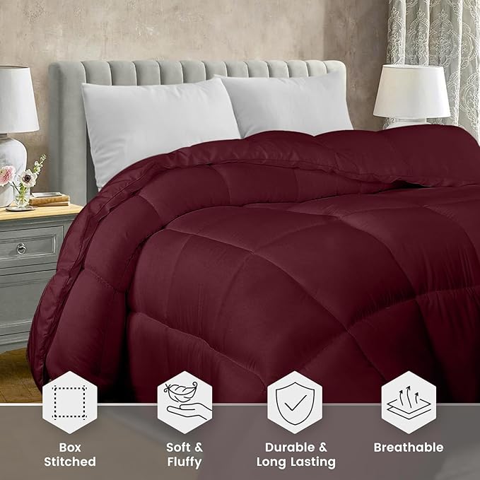Utopia Bedding Comforter Duvet Insert, Quilted Comforter with Corner Tabs, Box Stitched Down Alternative Comforters Queen Size (Burgundy)