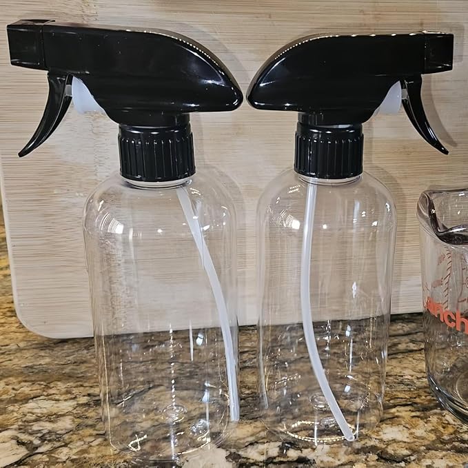 2 PCS Plastic Spray Bottles Set, 10oz/300ml Clear and Brown Refillable Container Empty Spray Bottle with Adjustable Head Sprayer and Stream for Cleaning Hair, Pet, Products, Plants