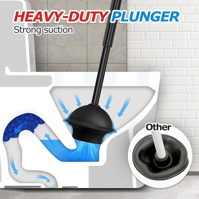4Pack 2 in 1 Toilet Brush and Plunger Set, Extended Handle Plunger,Toilet Bowl Brush Plunger Set,Bathroom Cleaning Tools,Toilet Brush Plunger Combo,Cleaning Supplies, Cleaning Brush