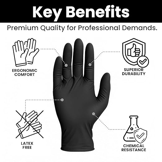 Nitrile-Vinyl Blended Disposable Gloves, Powder-Free & Non-Latex Gloves, 2000, Protective Gloves for Medical Exams, Cooking & Household Cleaning, 4 Mil Thick Non-Sterile Secure Grip Black, X-Large
