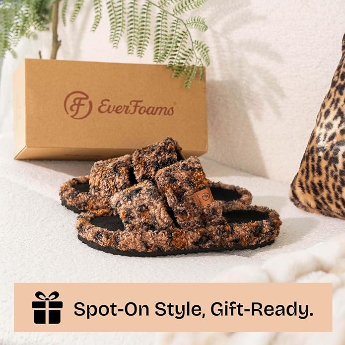 EverFoams Womens Fuzzy Open-toe Slippers Soft Comfy Memory Foam Indoor House Shoes